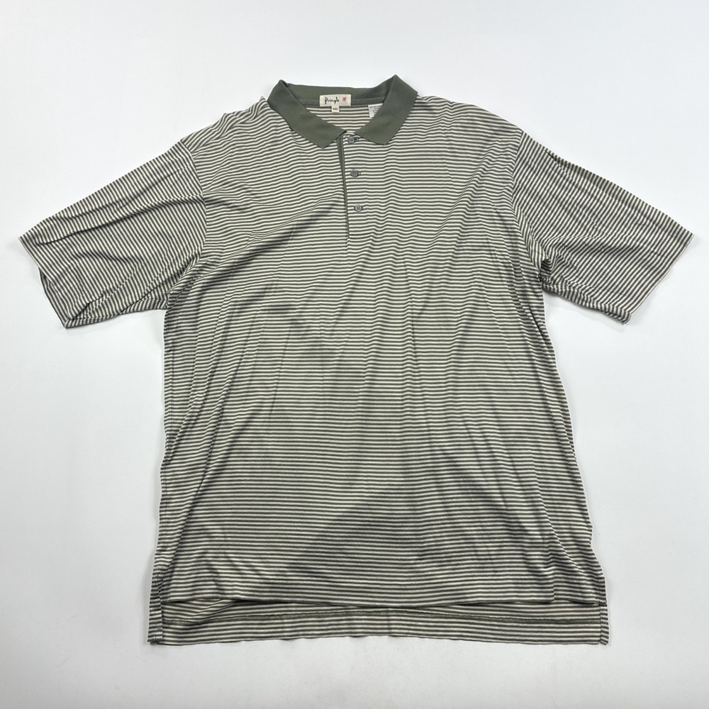 Pringle Green White Short Sleeve Golf Polo Shirt Mens 2XL XXL Striped Casual